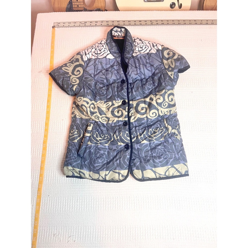 Cherish Life Kids Quilted Short Sleeve Fleece Lined Jacket Blue Floral Print 160